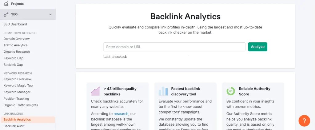 backlink analytics semrush
