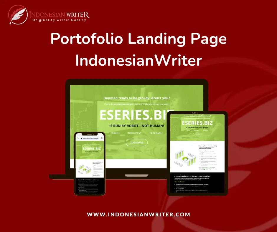 Contoh portofolio landing page dari indonesianwriter